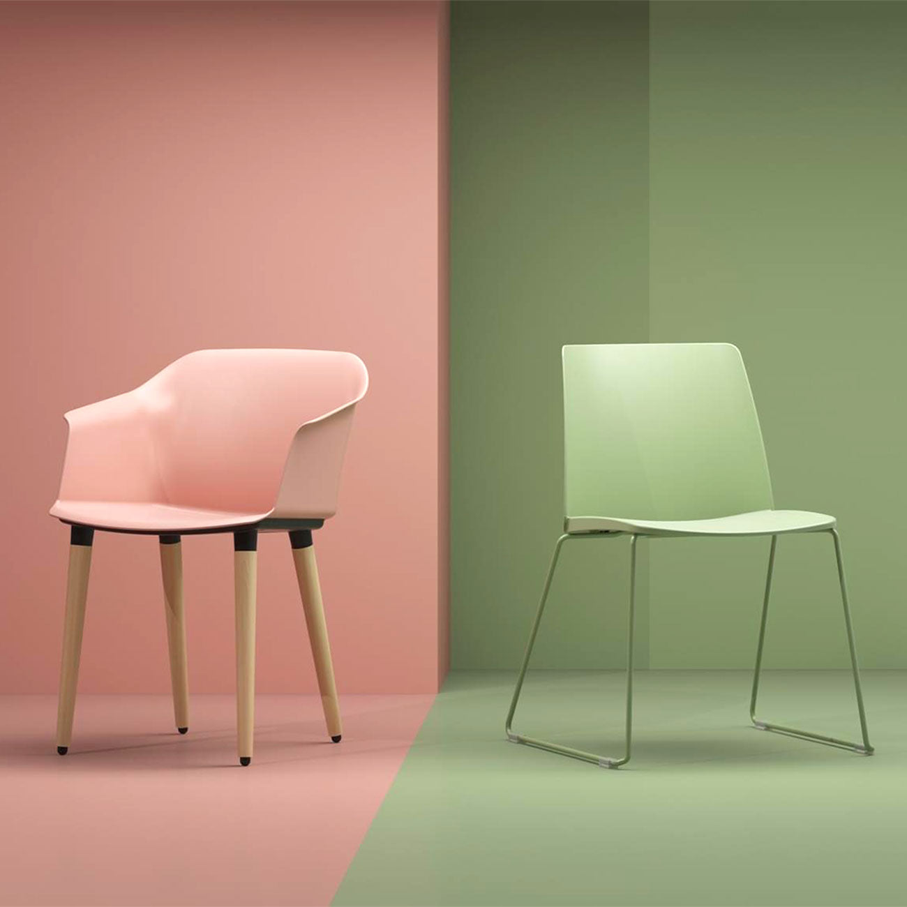 POLYTONE-C Besucher- und Konferenzstuhl | Massivholz-Gestell, Farbe Avocadogrün