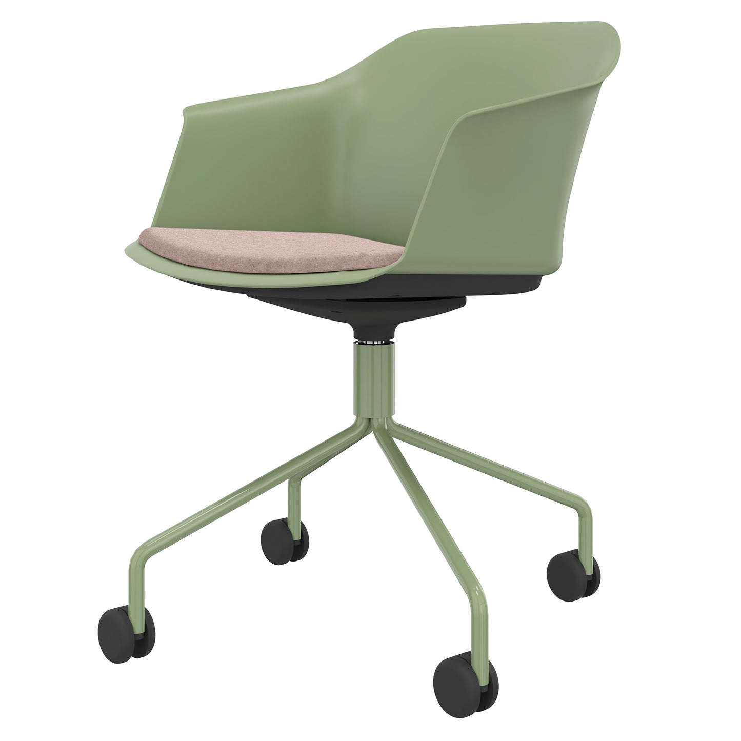 POLYTONE-C Besucher- und Konferenzstuhl rollbar | Pyramiden-Gestell, Farbe Avocadogrün