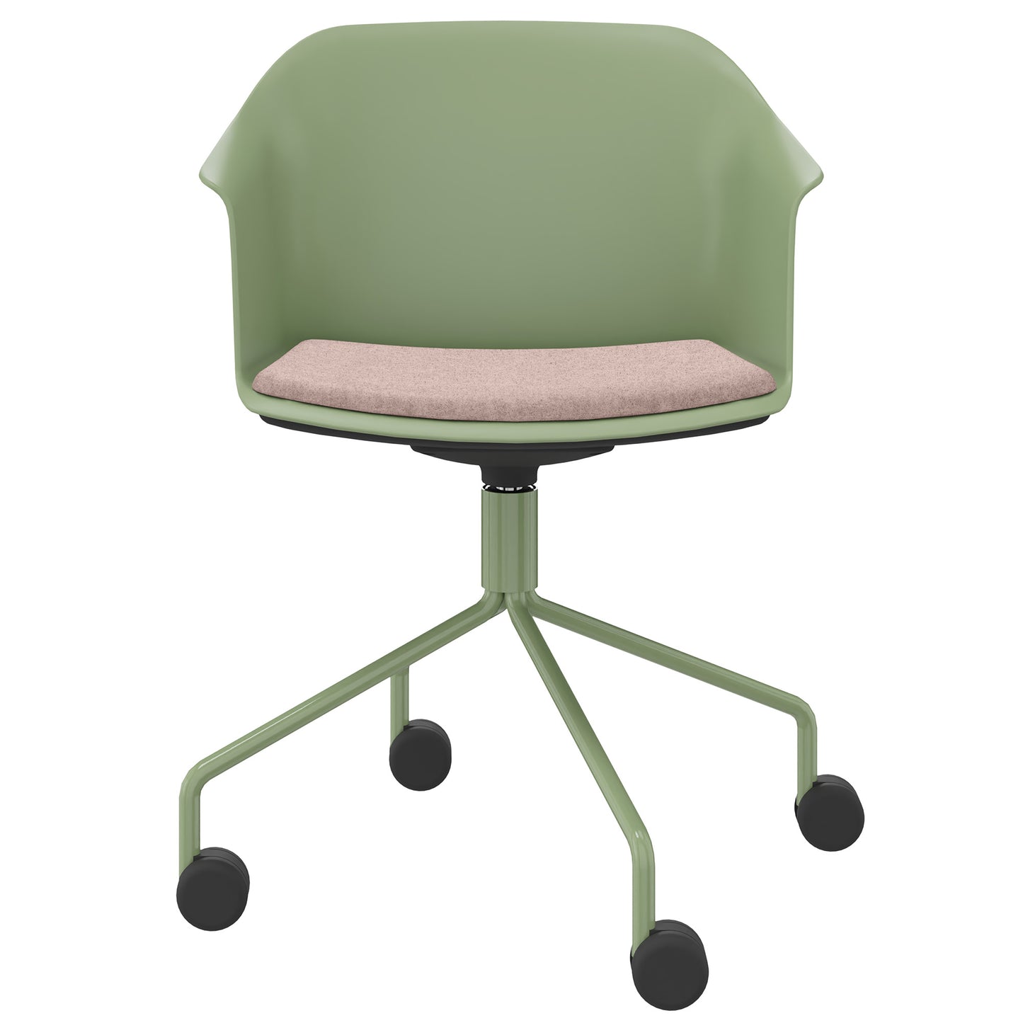 POLYTONE-C Besucher- und Konferenzstuhl rollbar | Pyramiden-Gestell, Farbe Avocadogrün