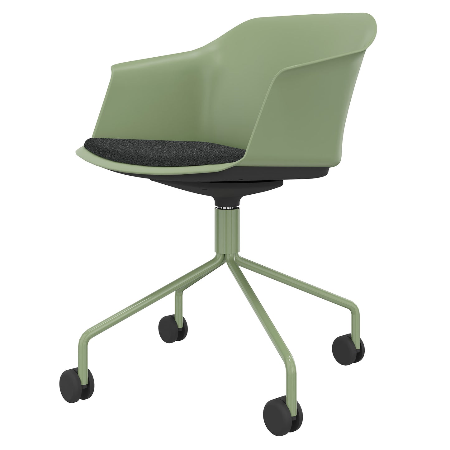 POLYTONE-C Besucher- und Konferenzstuhl rollbar | Pyramiden-Gestell, Farbe Avocadogrün