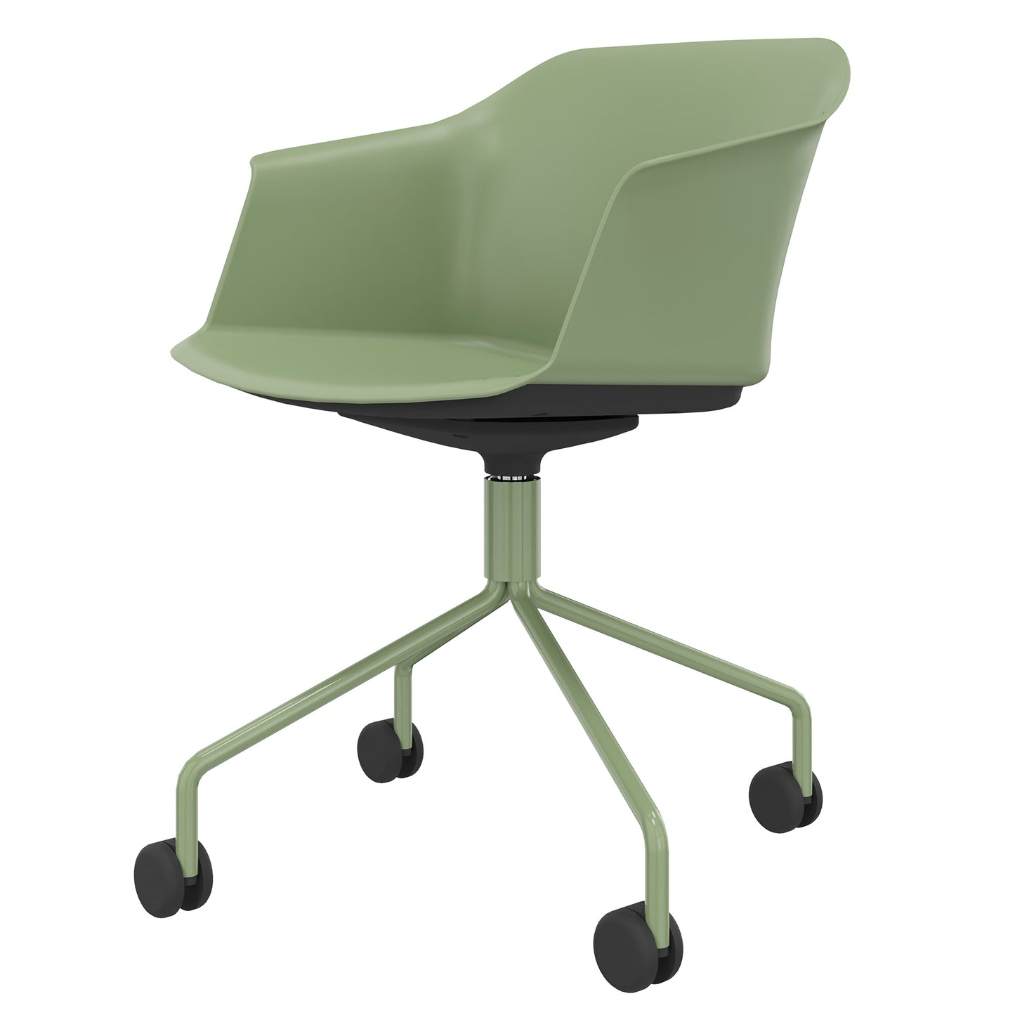 POLYTONE-C Besucher- und Konferenzstuhl rollbar | Pyramiden-Gestell, Farbe Avocadogrün