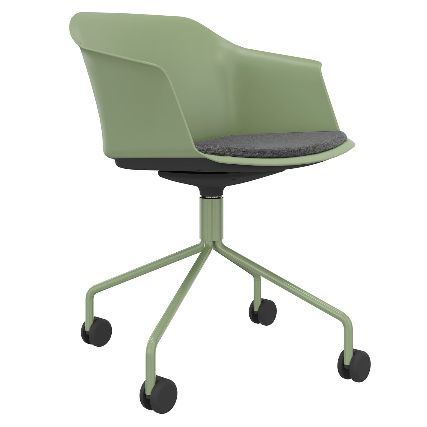 POLYTONE-C Besucher- und Konferenzstuhl rollbar | Pyramiden-Gestell, Farbe Avocadogrün