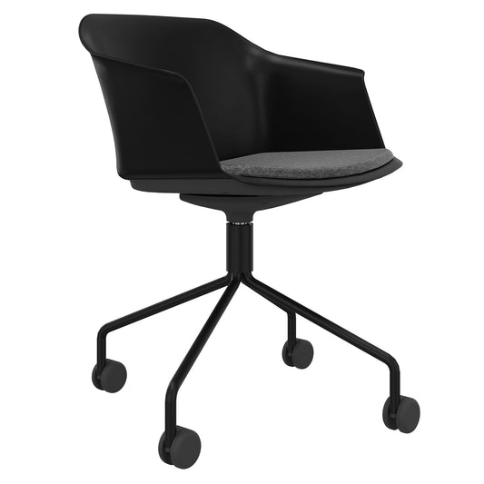POLYTONE-C Besucher- und Konferenzstuhl rollbar | Pyramiden-Gestell, Farbe Schwarz