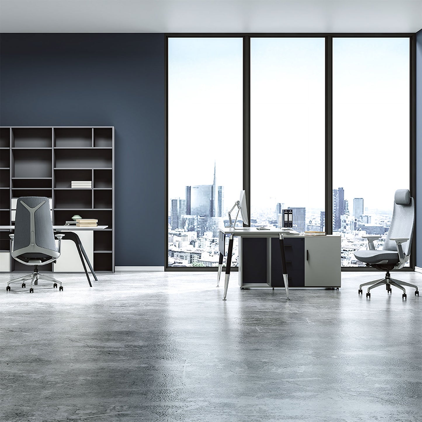 YUCAN Chaise oscillante de bureau | Accoudoirs 4d, mécanique synchrone, gris argenté