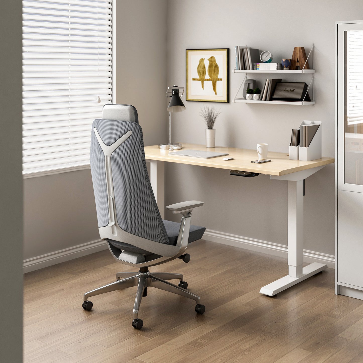 YUCAN Chaise oscillante de bureau | Accoudoirs 4d, mécanique synchrone, gris argenté