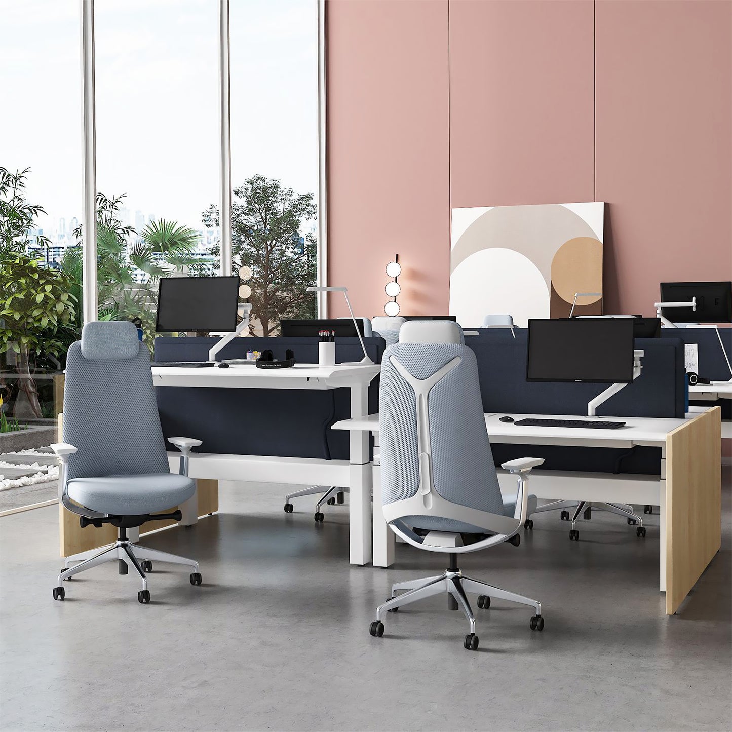 YUCAN Chaise oscillante de bureau | Accoudoirs 4d, mécanique synchrone, gris argenté