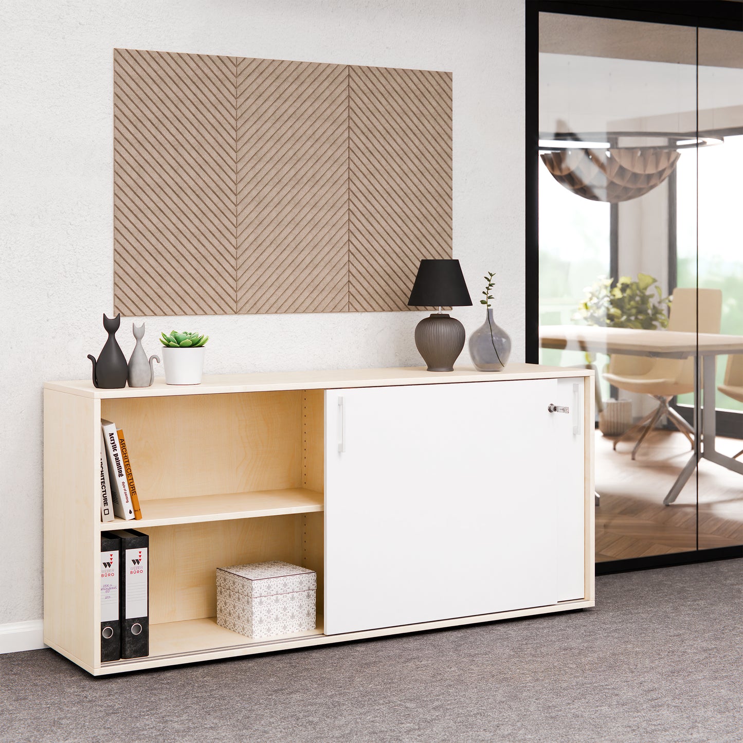 CHOICE Schiebetürenschrank | 2 OH, 1600 x 740 mm, Ahorn / Weiß