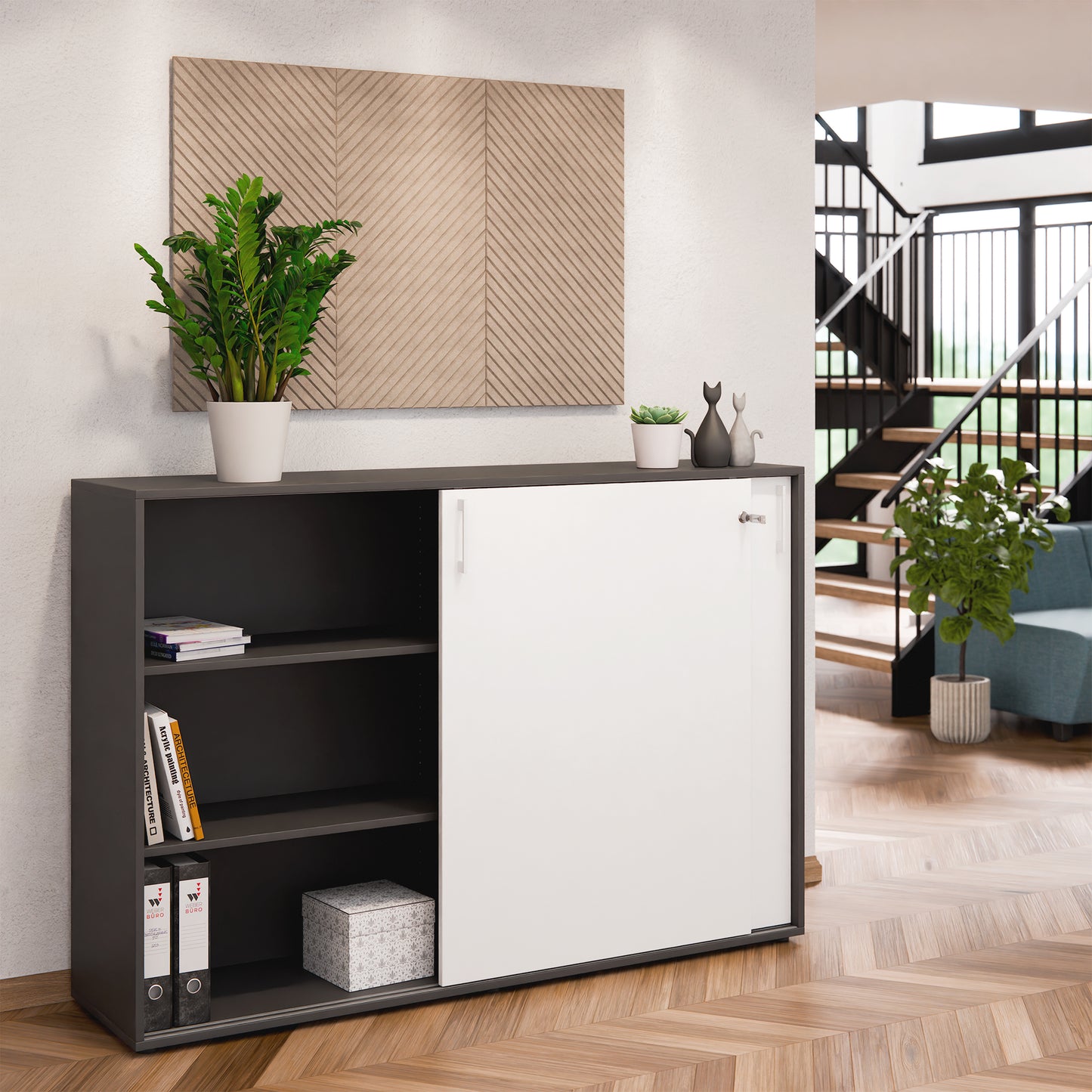 CHOICE Schiebetürenschrank | 2 OH, 1600 x 740 mm, Anthrazit / Weiß