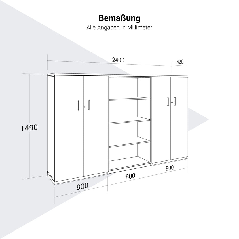 CHOICE Schrankwand | 4OH, 2400 x 1490 mm, Nordeiche grau