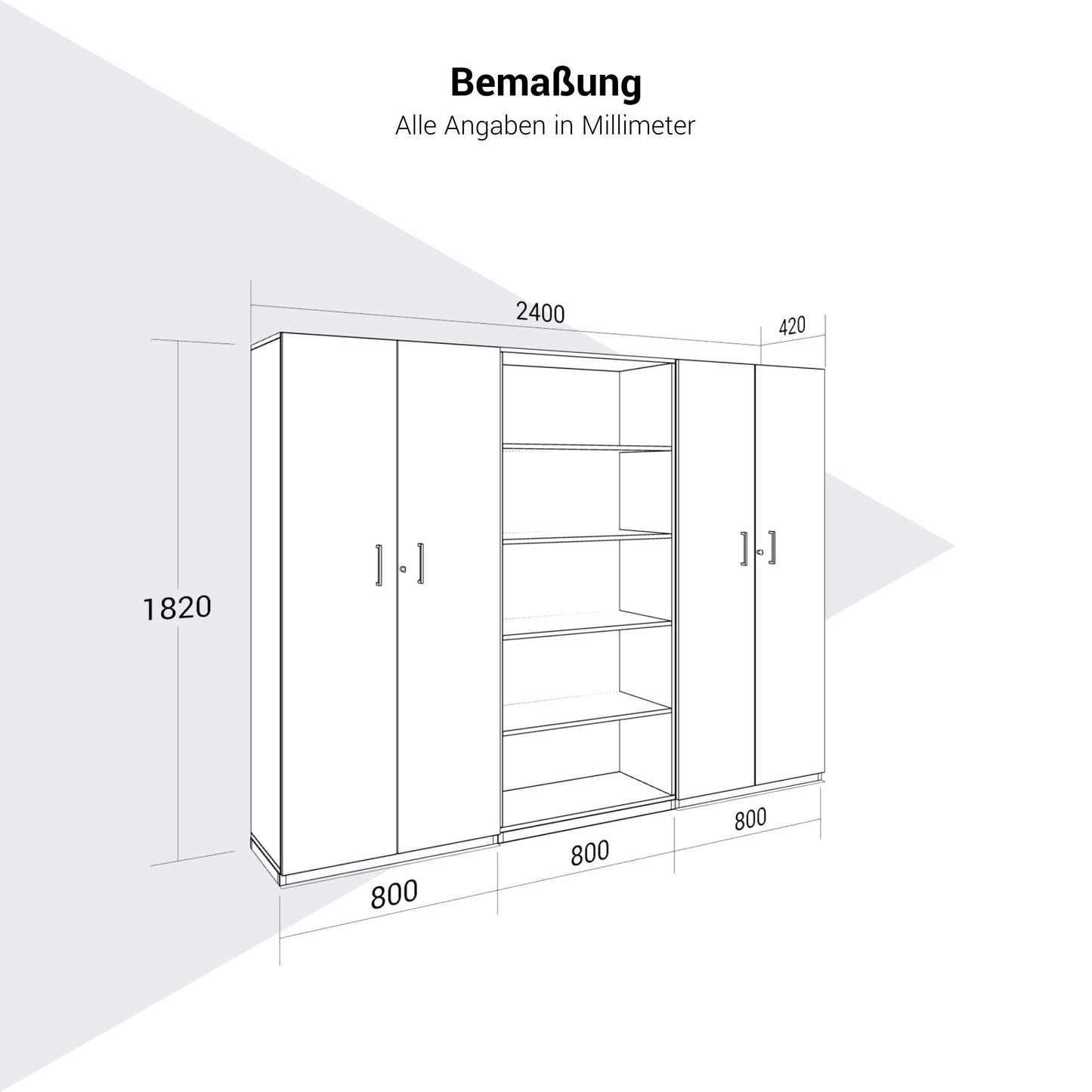 CHOICE Schrankwand | 5OH, 2400 x 1820 mm, Nordeiche grau