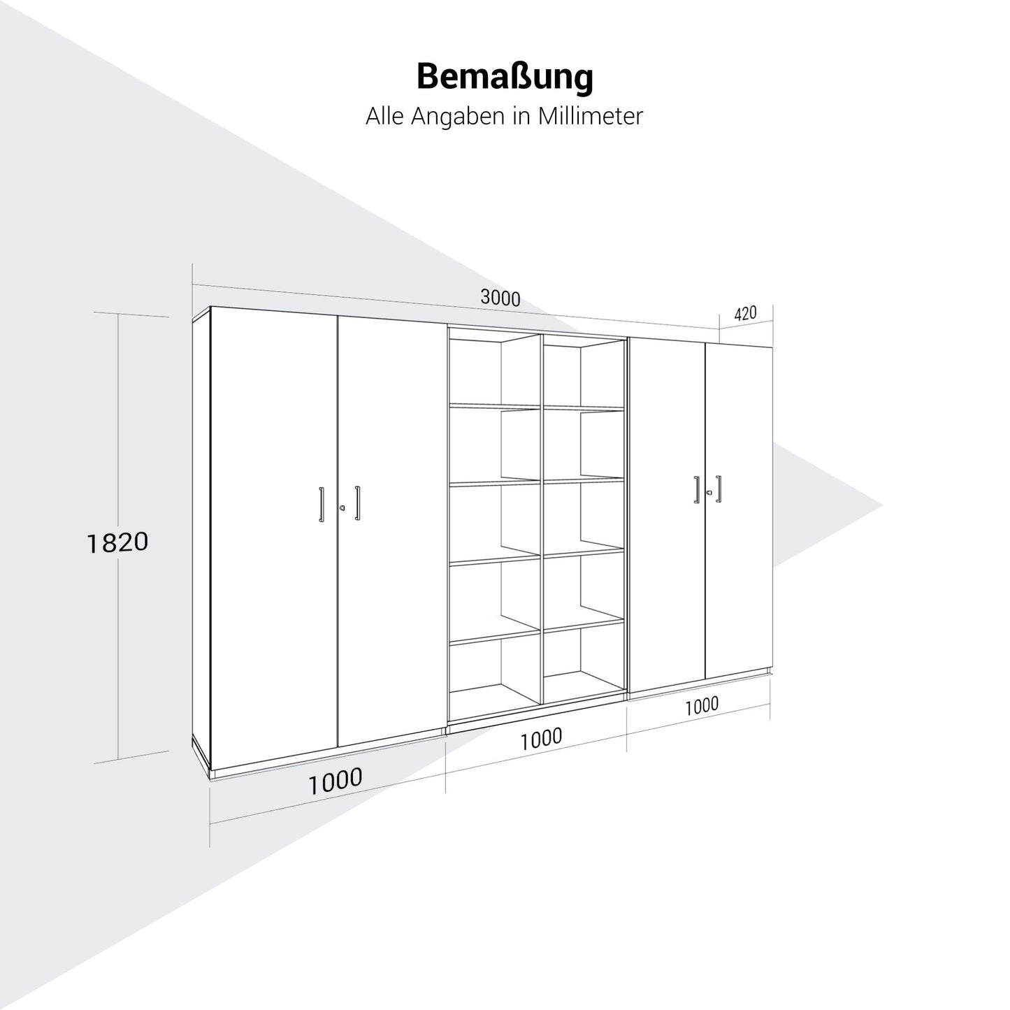CHOICE Schrankwand | 5OH, 3000 x 1820 mm, Nordeiche grau