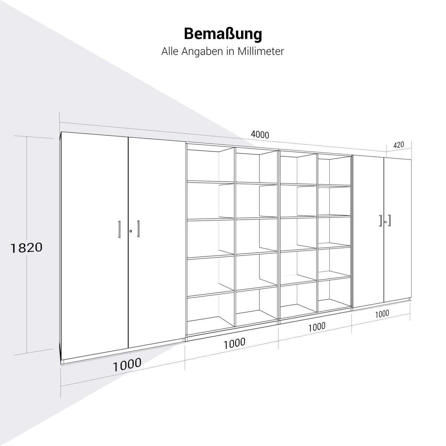CHOICE Schrankwand | 5OH, 4000 x 1820 mm, Bernsteineiche