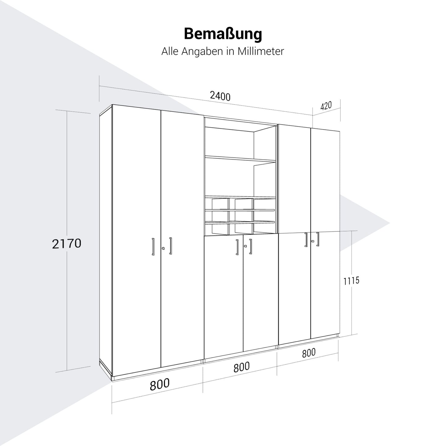 CHOICE Schrankwand | 6OH, 2400 x 2170 mm, Bernsteineiche