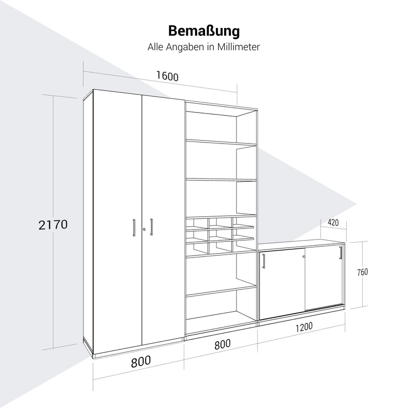 CHOICE Schrankwand | 6OH, 2800 x 2170 mm, Bernsteineiche