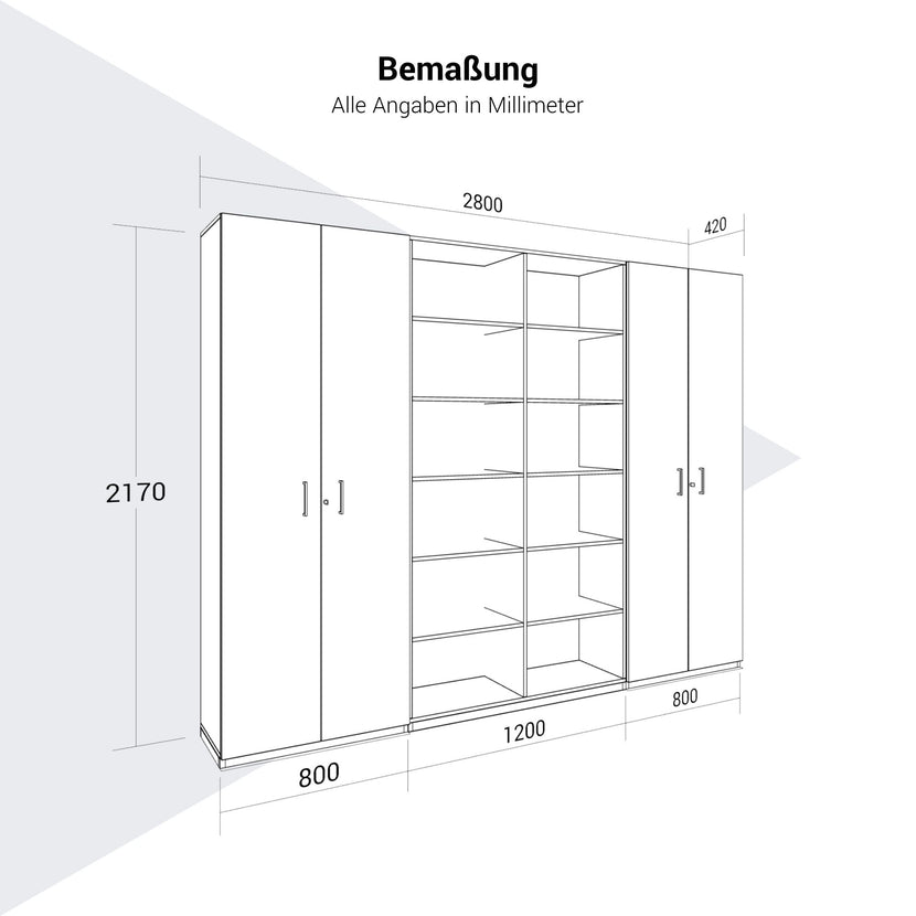 CHOICE Schrankwand | 6OH, 2800 x 2170 mm, Weiss