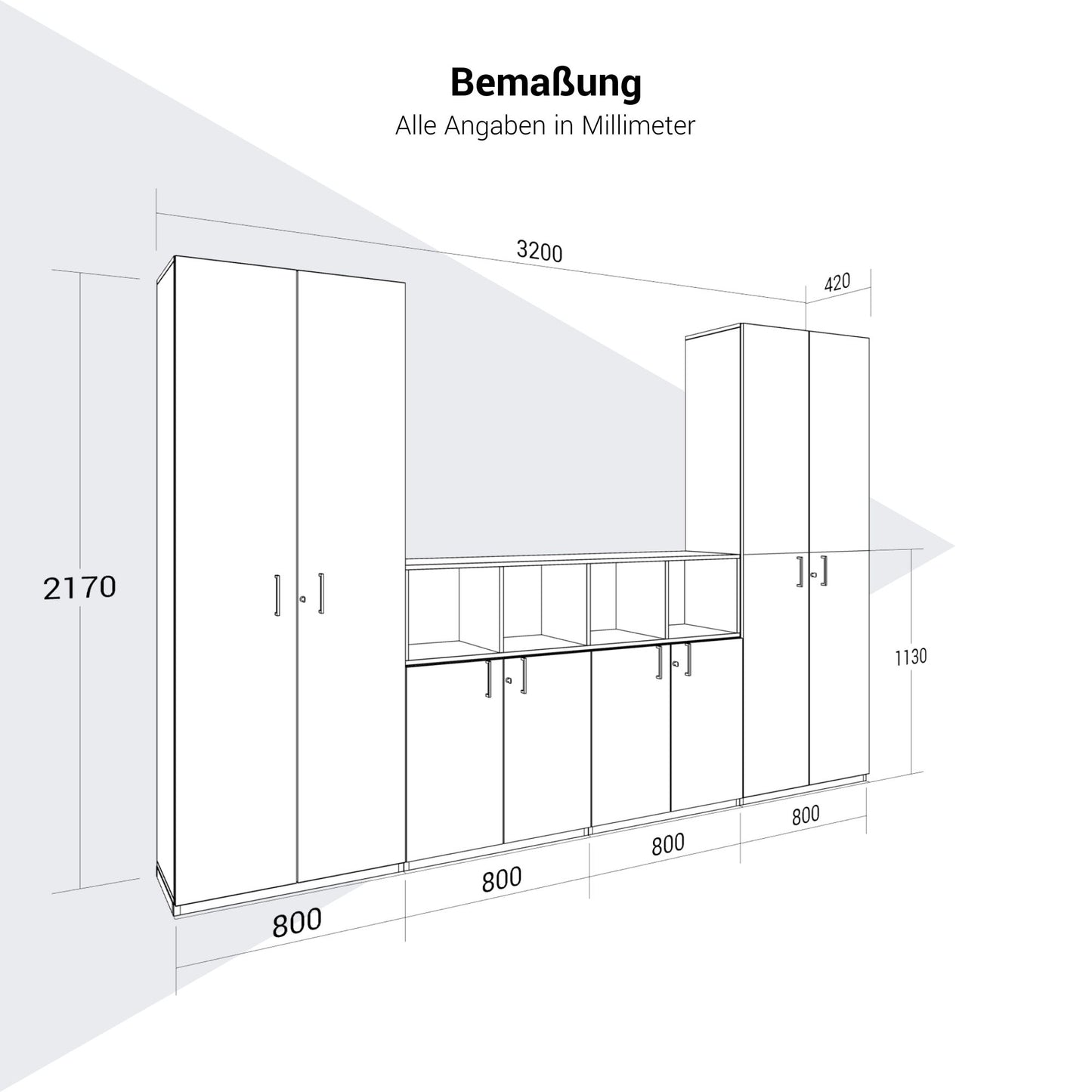 CHOICE Schrankwand | 6OH, 3200 x 2170 mm, Nordeiche grau