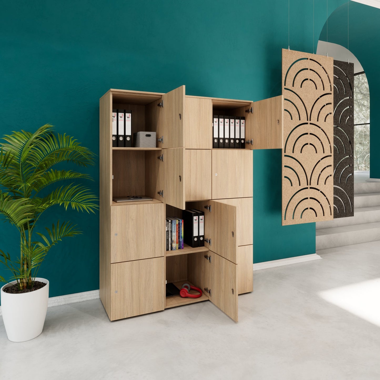 Armadietto CHOICE | 1353 x 1836 mm, 12 scomparti, rovere ambra