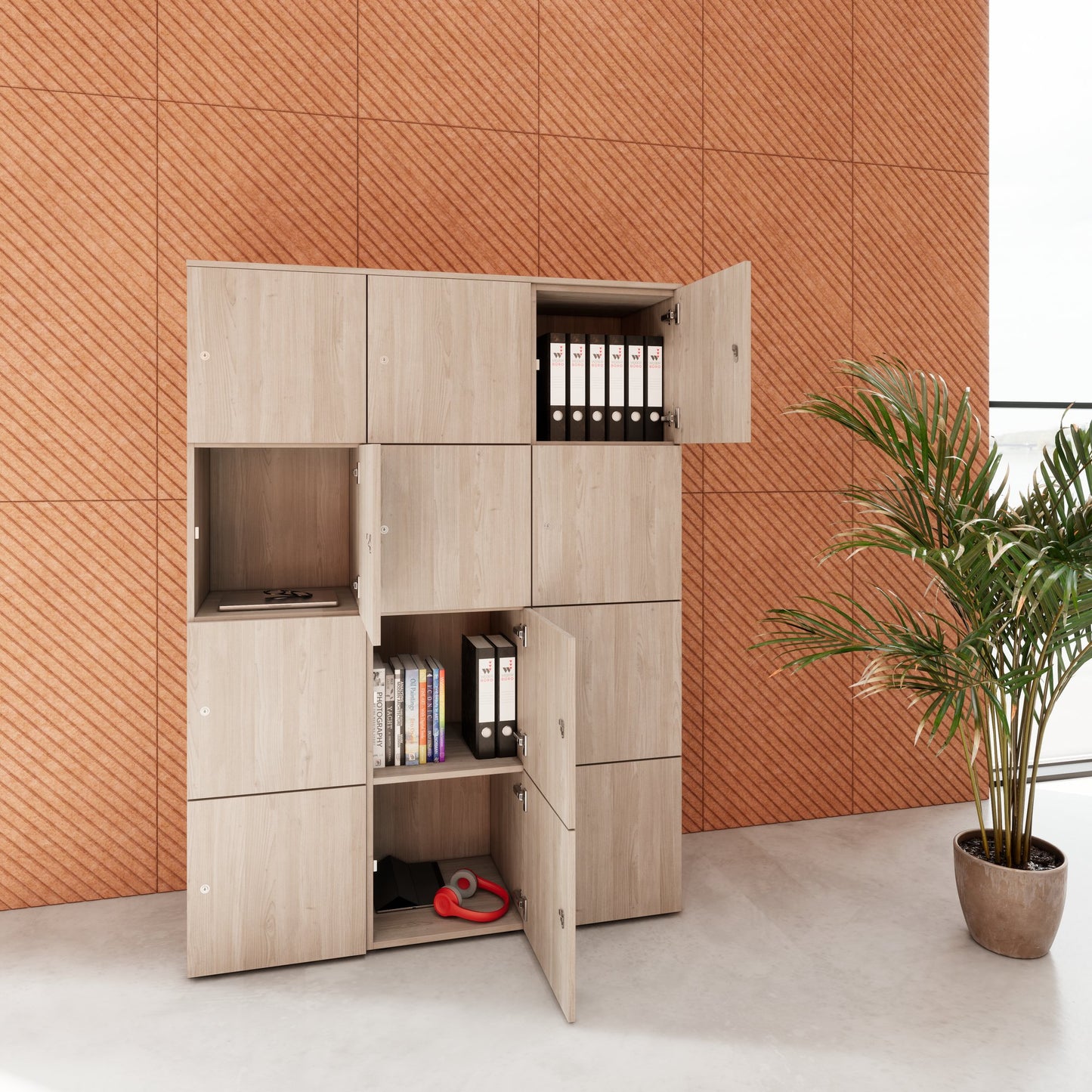 Armadietto CHOICE | 1353 x 1836 mm, 12 scomparti, rovere nordico grigio