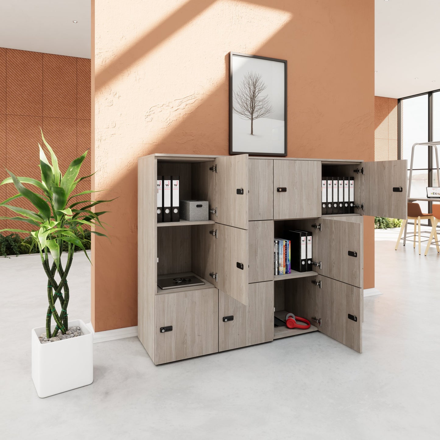 Armadietto CHOICE | 1804 x 1386 mm, 12 scomparti, rovere nordico grigio