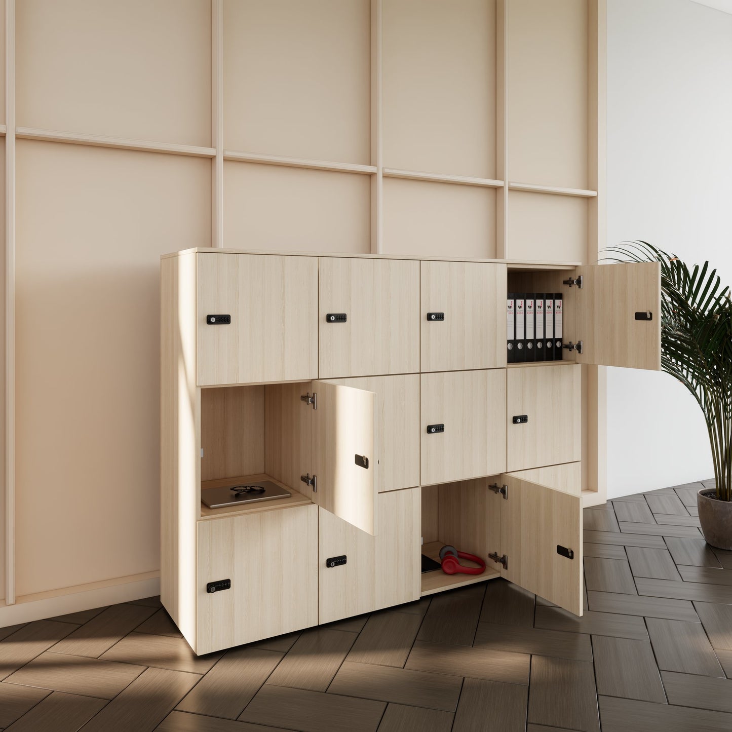 Armadietto CHOICE | 1804 x 1386 mm, 12 scomparti, frassino sabbiato