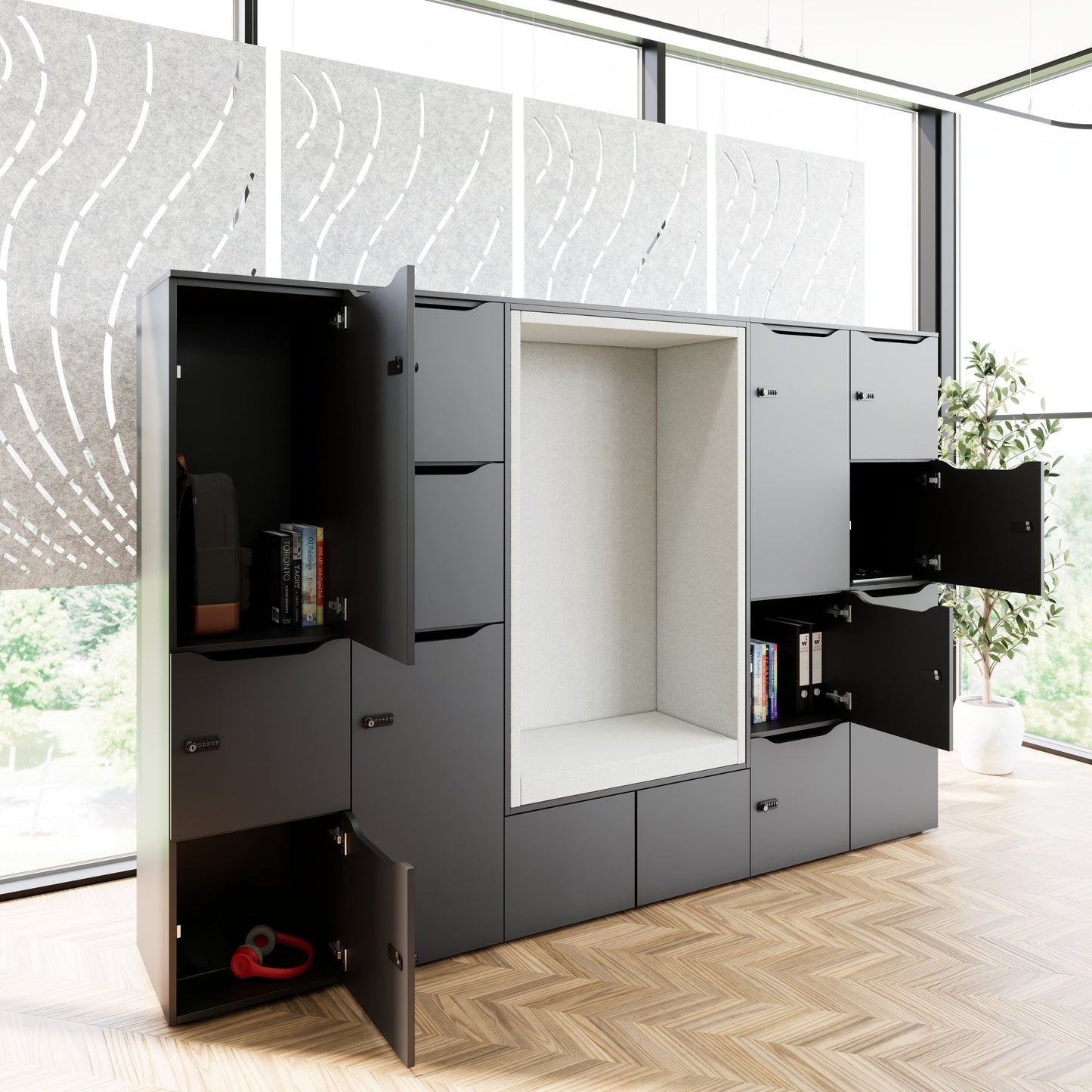 CHOICE Spind | 2706 x 1836 mm, 12 Schliessfächer, Sitznische, Anthrazit