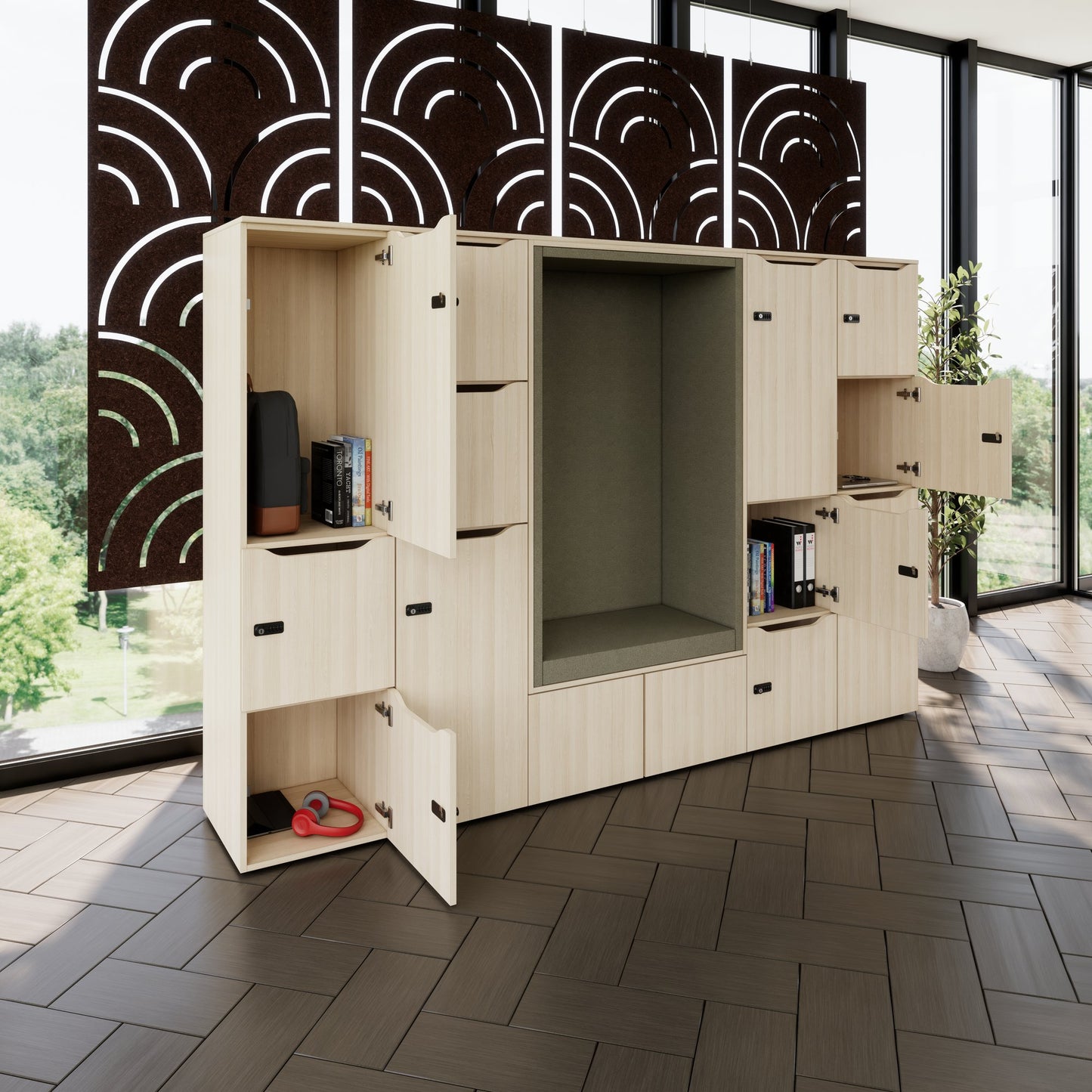 CHOICE Spind | 2706 x 1836 mm, 12 Schliessfächer, Sitznische, Sandesche