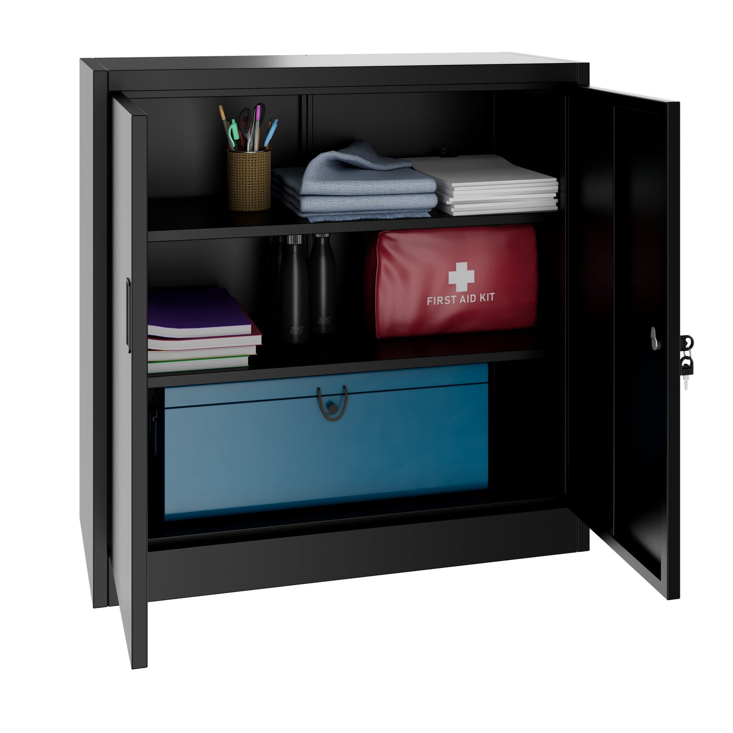 Corex wing door cabinet | 2OH, 900 x 900 mm, steel body, black
