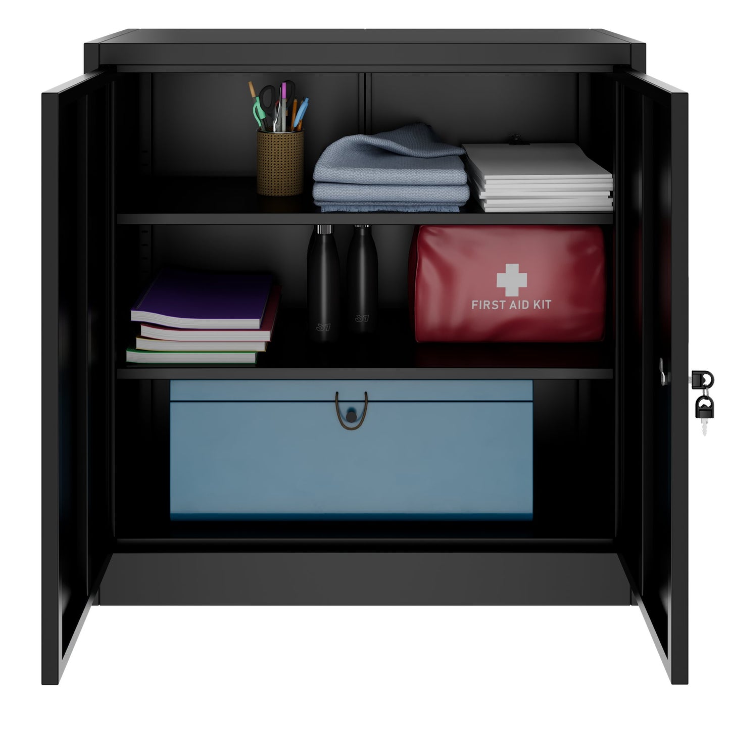 Corex wing door cabinet | 2OH, 900 x 900 mm, steel body, black