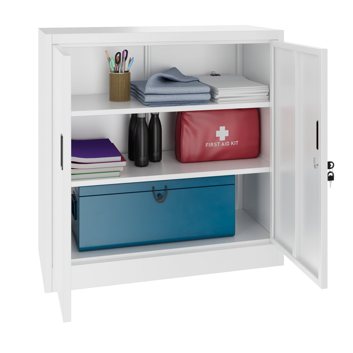 Corex wing door cabinet | 2OH, 900 x 900 mm, steel body, white