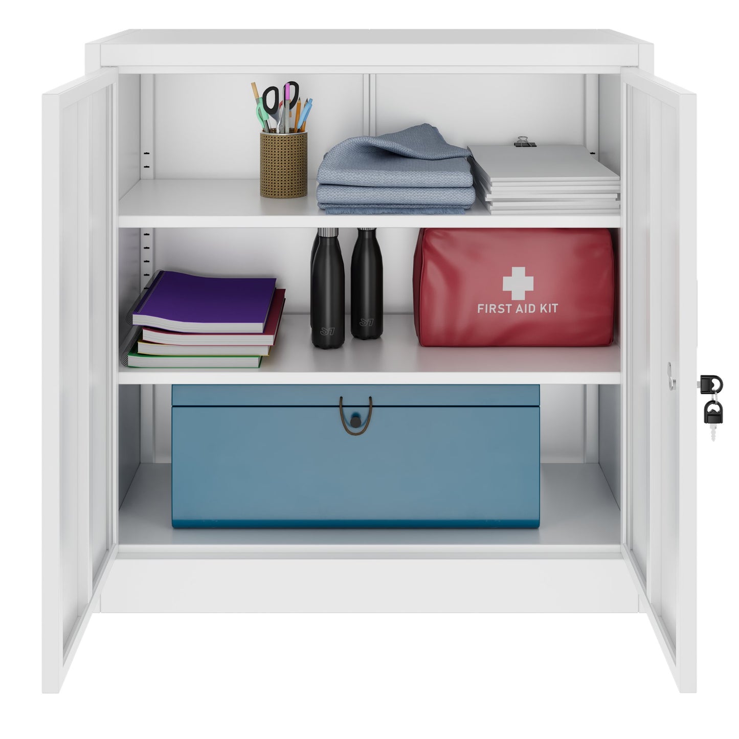 Corex wing door cabinet | 2OH, 900 x 900 mm, steel body, white
