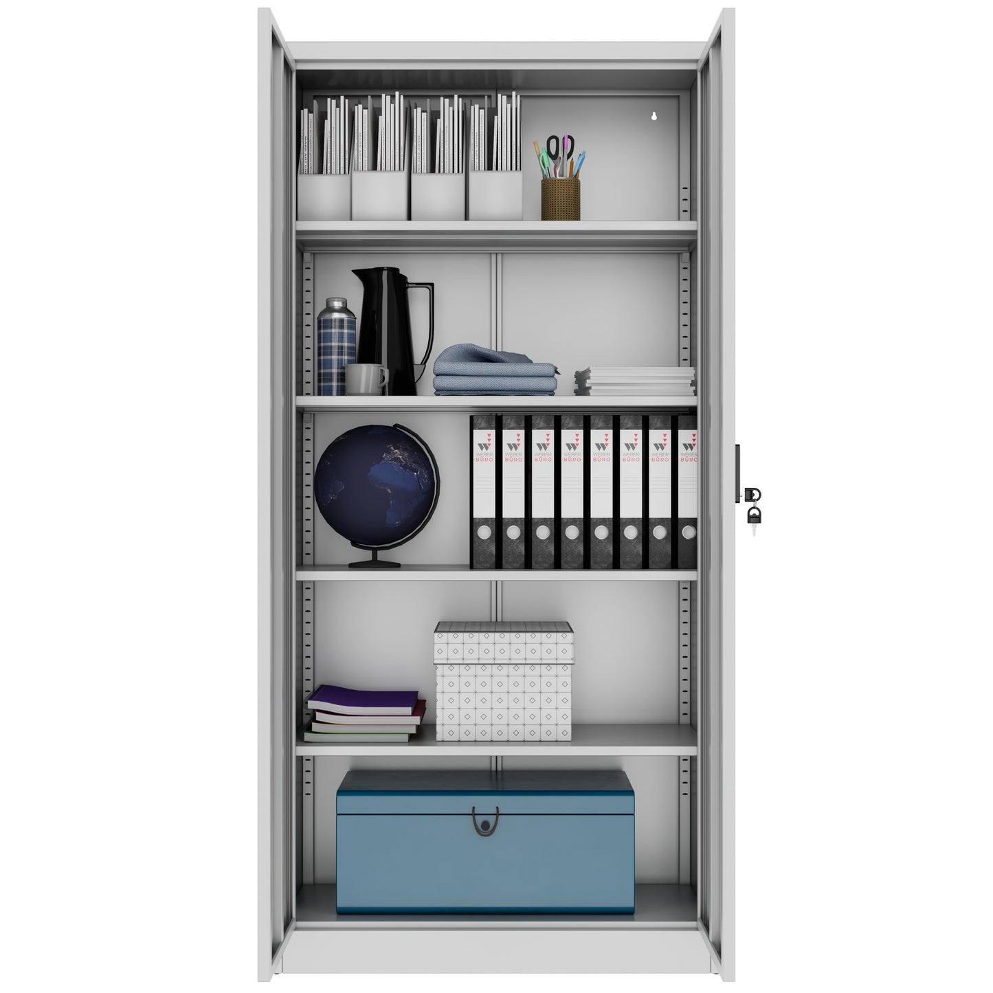 Corex wing door cabinet | 5OH, 900 x 1850 mm, steel body, light gray