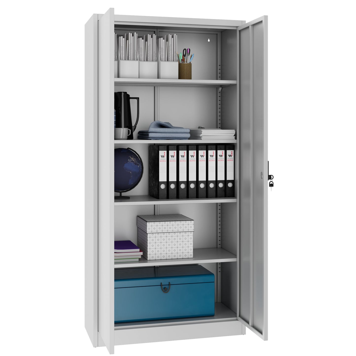 Corex wing door cabinet | 5OH, 900 x 1850 mm, steel body, light gray