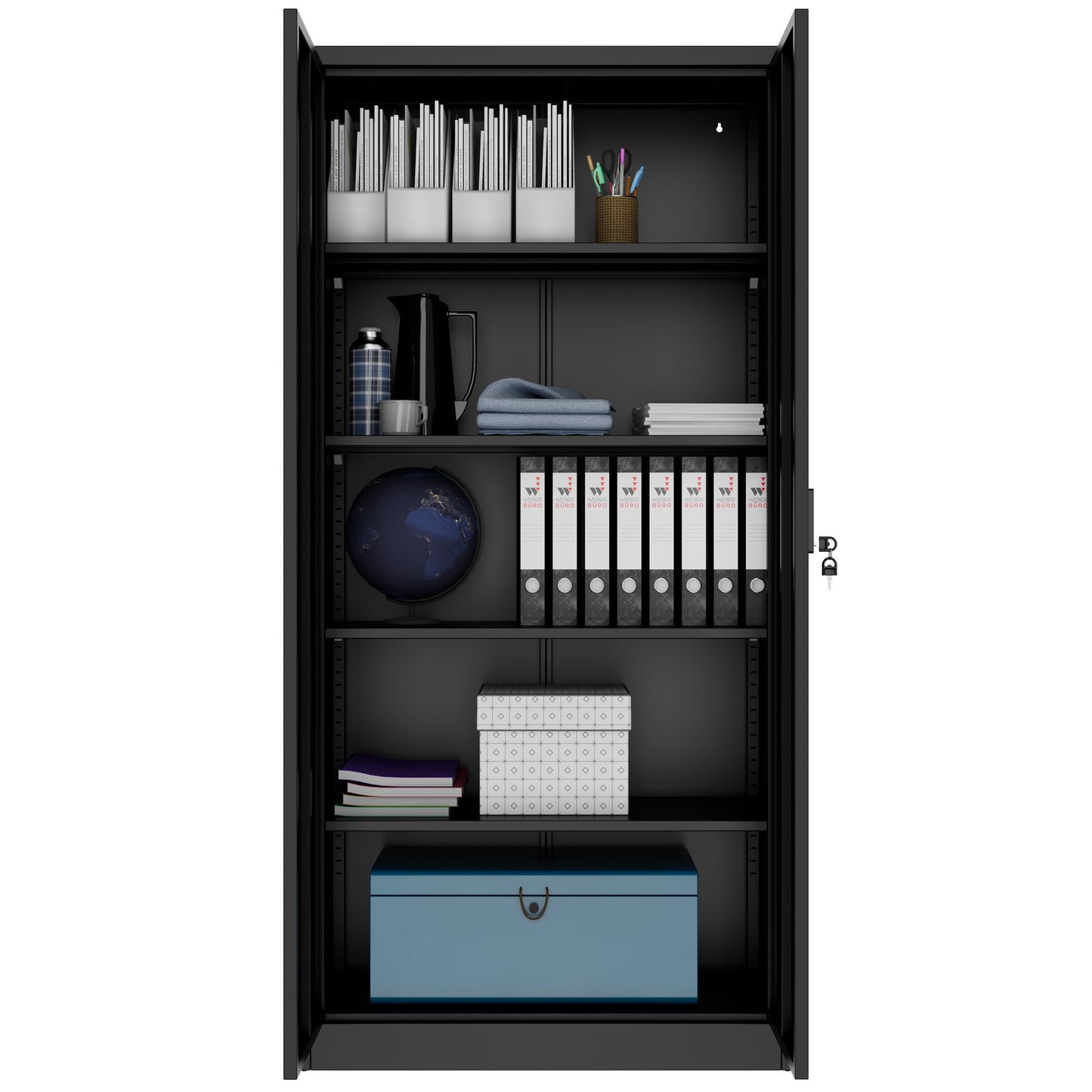 Corex wing door cabinet | 5OH, 900 x 1850 mm, steel body, black
