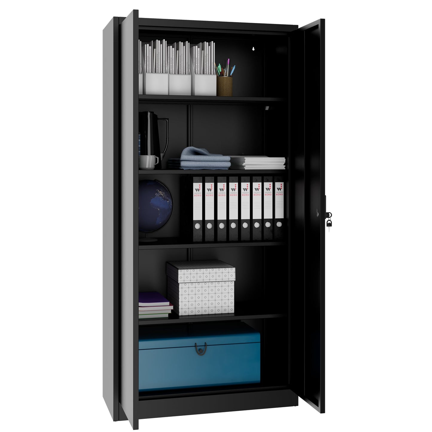 Corex wing door cabinet | 5OH, 900 x 1850 mm, steel body, black