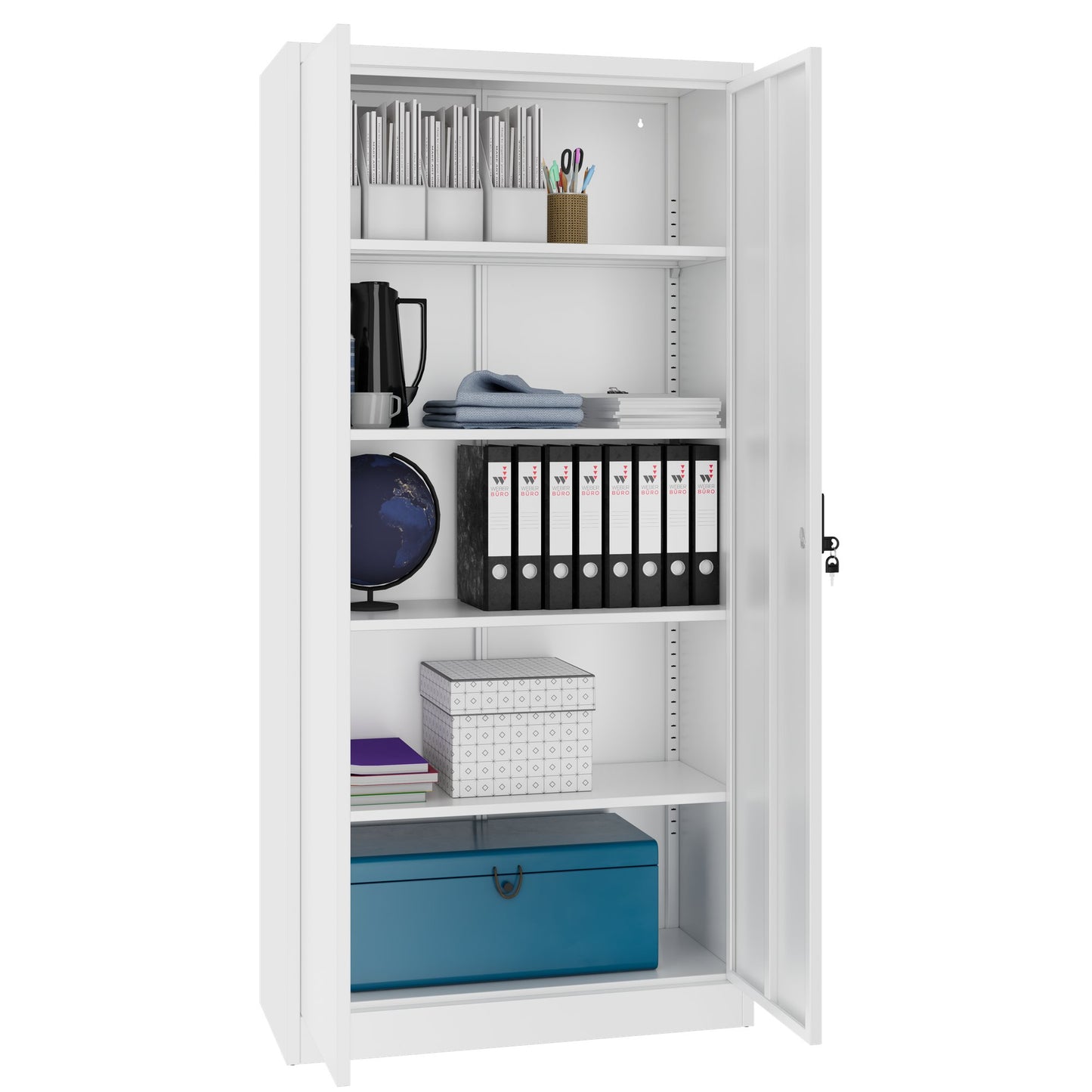 Corex wing door cabinet | 5OH, 900 x 1850 mm, steel body, white