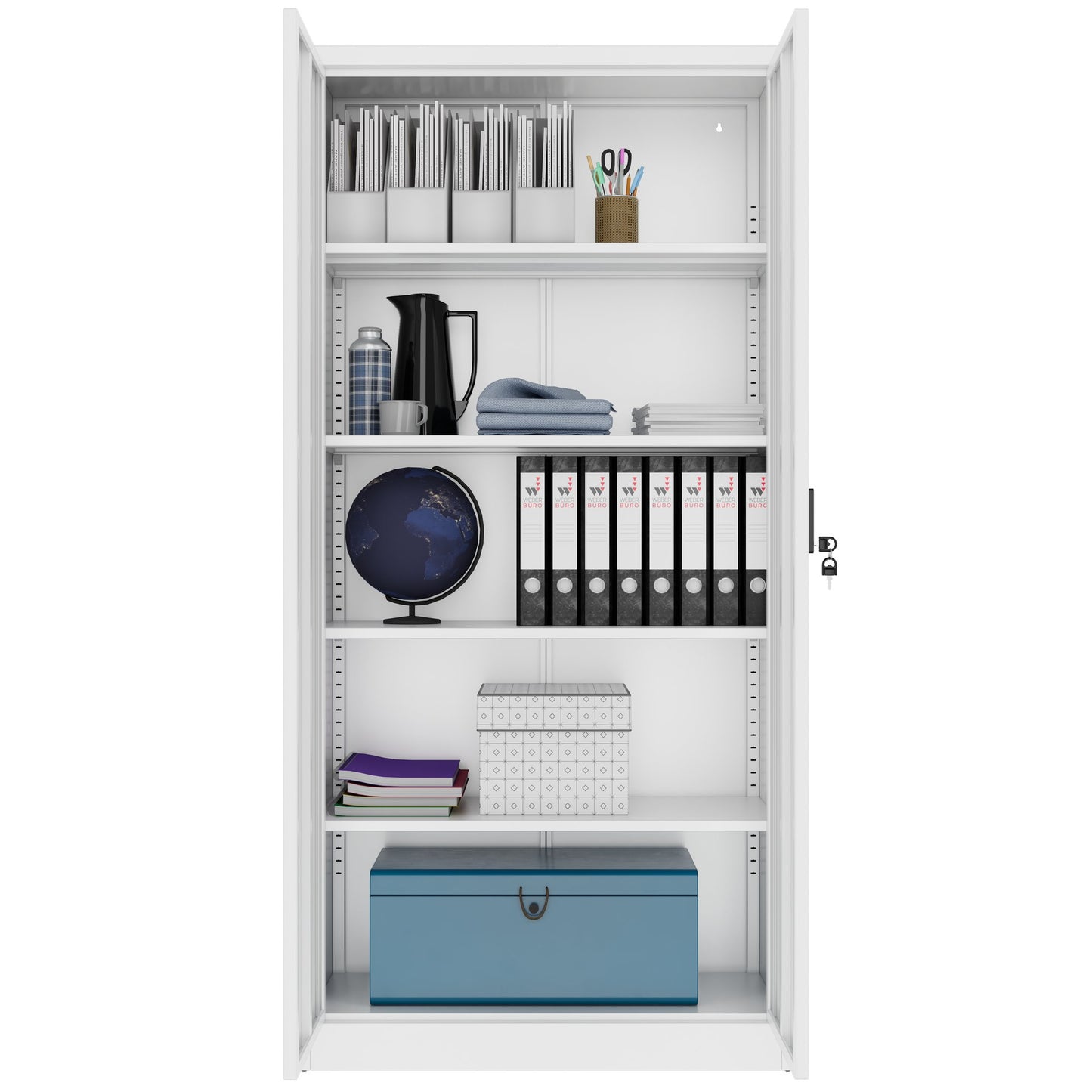 Corex wing door cabinet | 5OH, 900 x 1850 mm, steel body, white