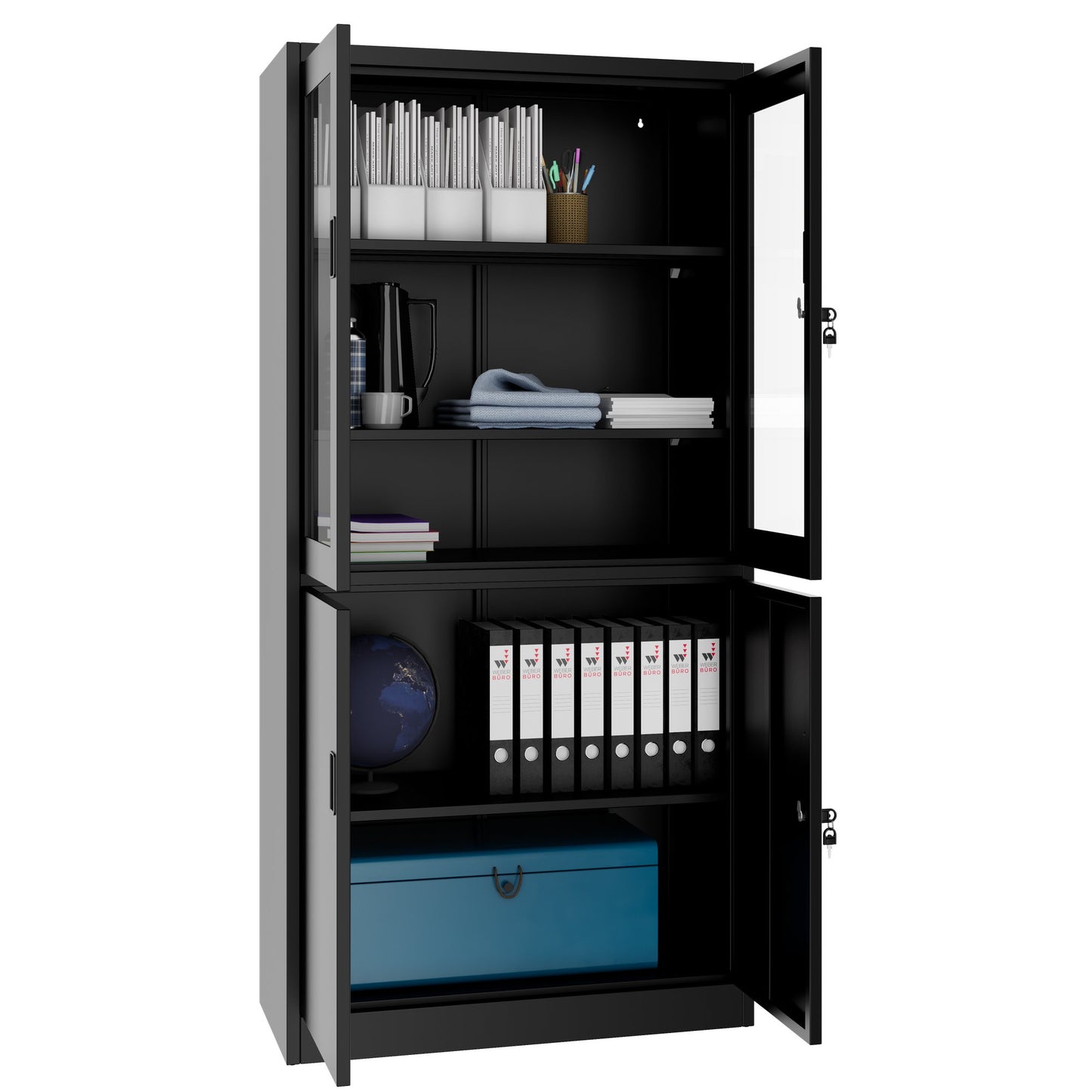 Corex combination cabinet | 5OH, 900 x 1850 mm, steel body, black