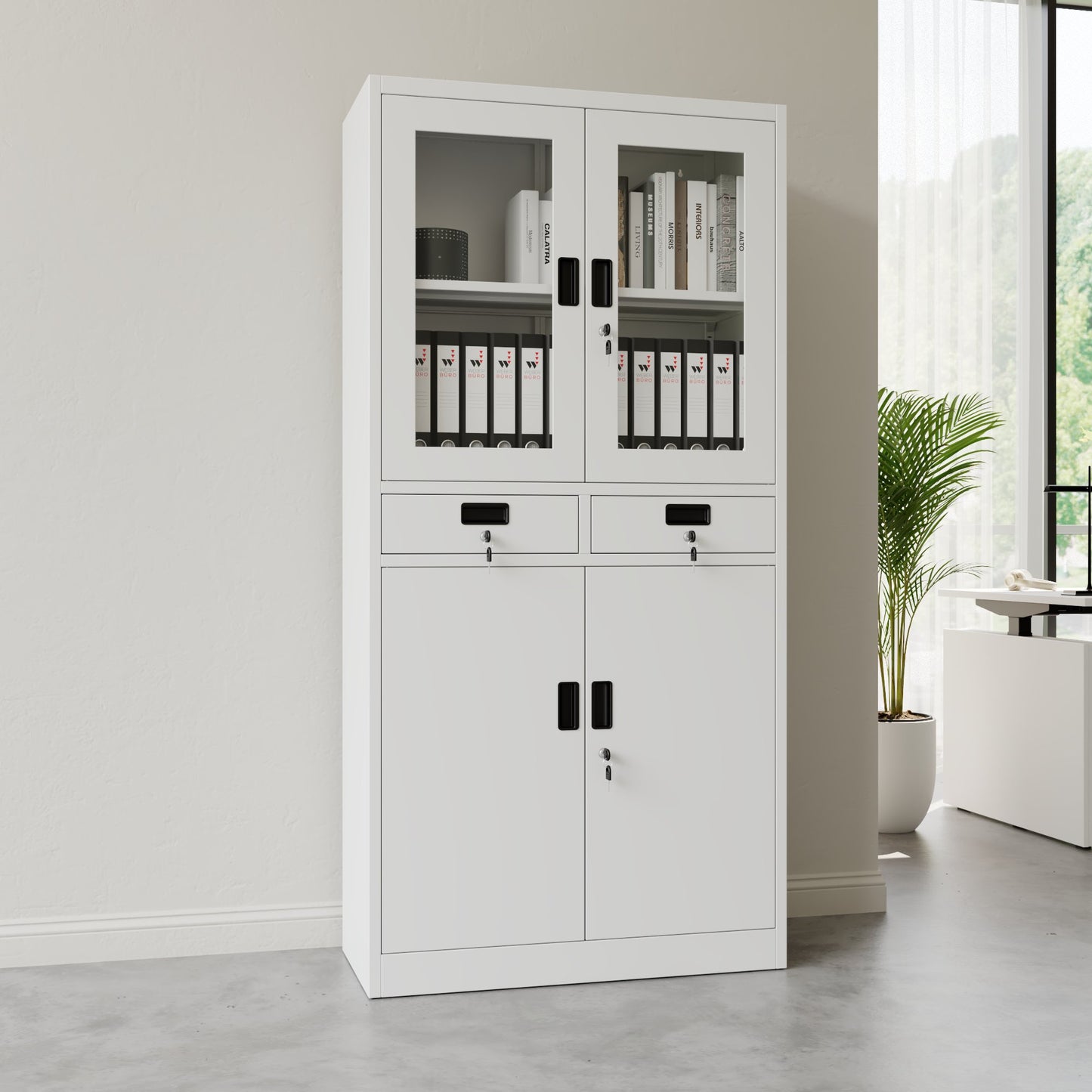 Corex combination cabinet | 900 x 1850 mm, steel body, with drawers, white
