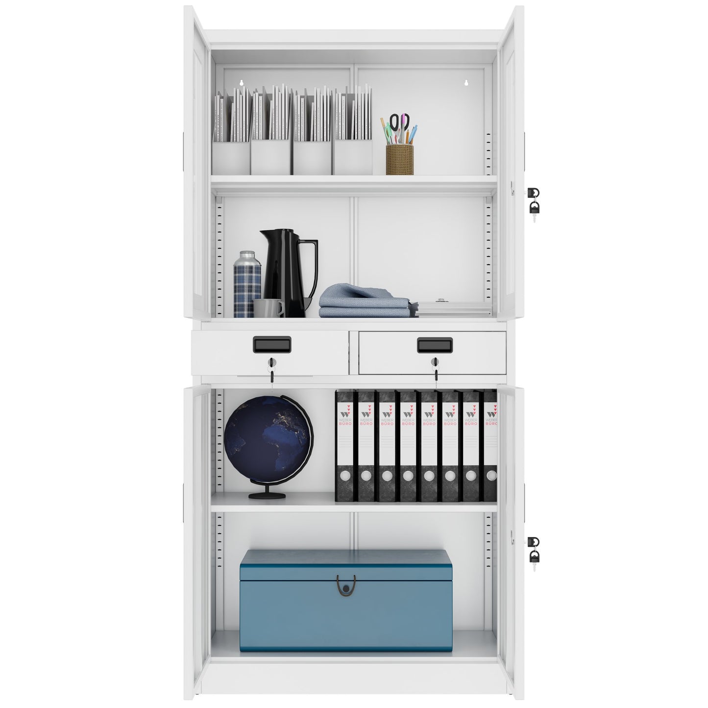 Corex combination cabinet | 900 x 1850 mm, steel body, with drawers, white