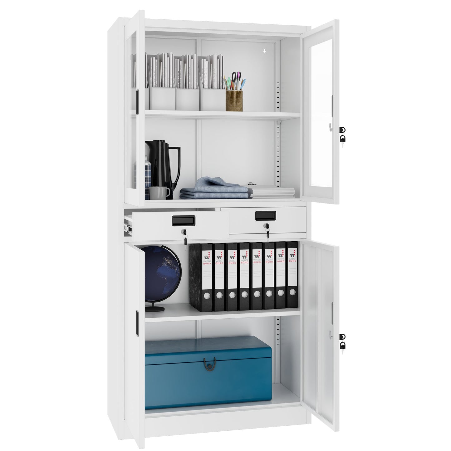 Corex combination cabinet | 900 x 1850 mm, steel body, with drawers, white
