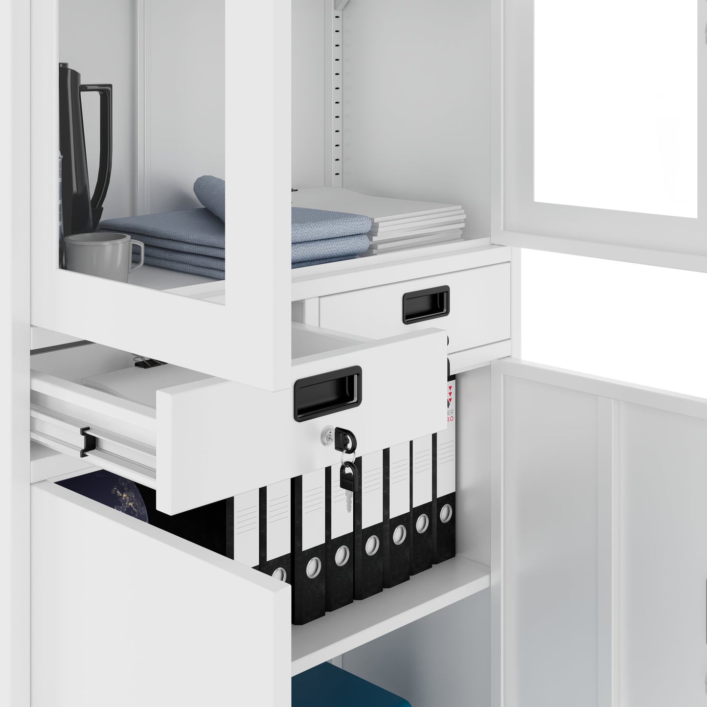 Corex combination cabinet | 900 x 1850 mm, steel body, with drawers, white