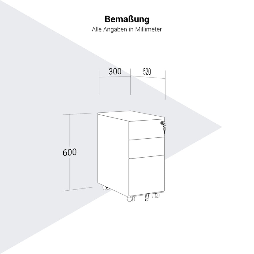 COREX SMALL Rollcontainer | 3 Schubladen, 520 mm tief, Weiss