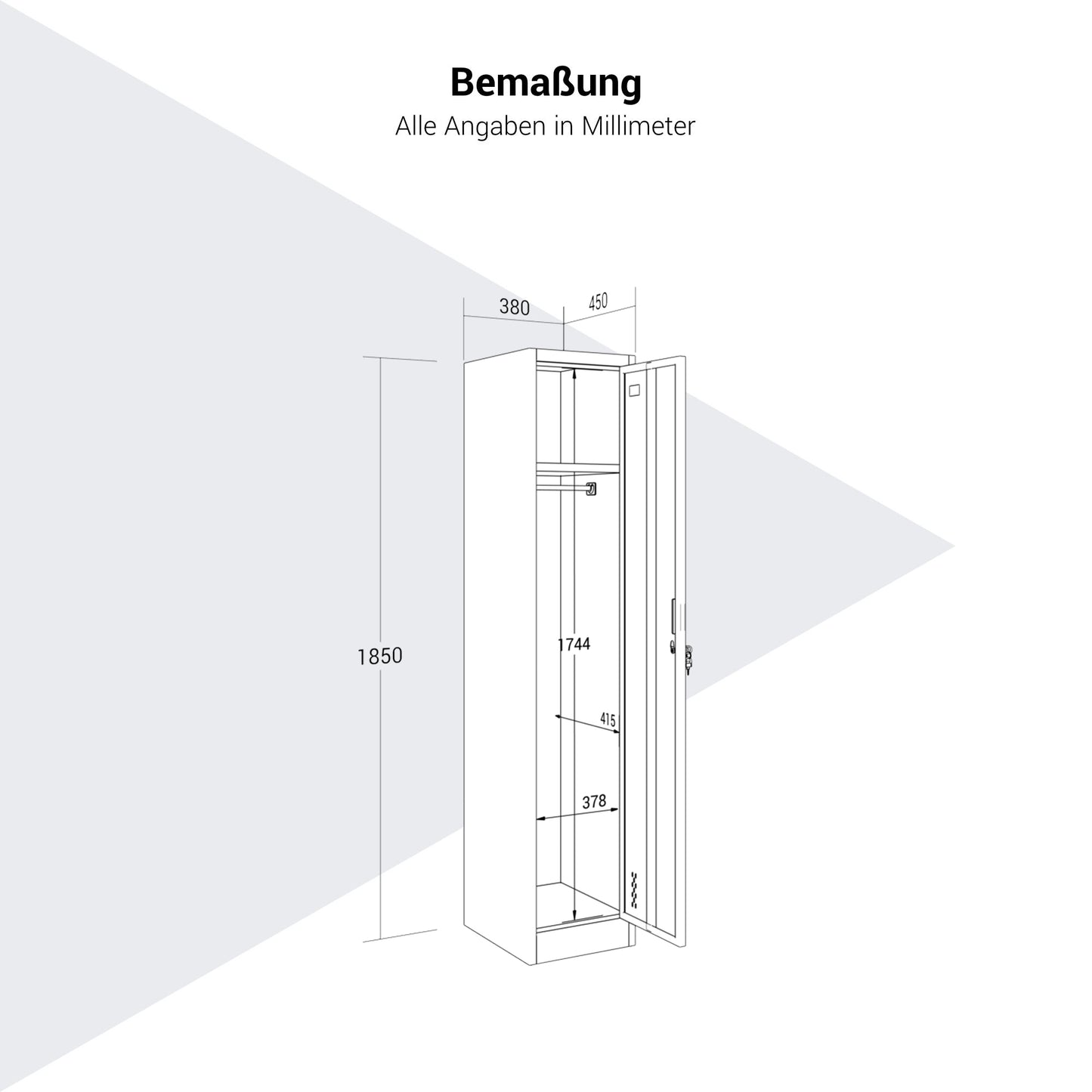 COREX Spind | 380 x 1850 mm (1 Schließfach), Stahlkorpus, Anthrazit / Weiß