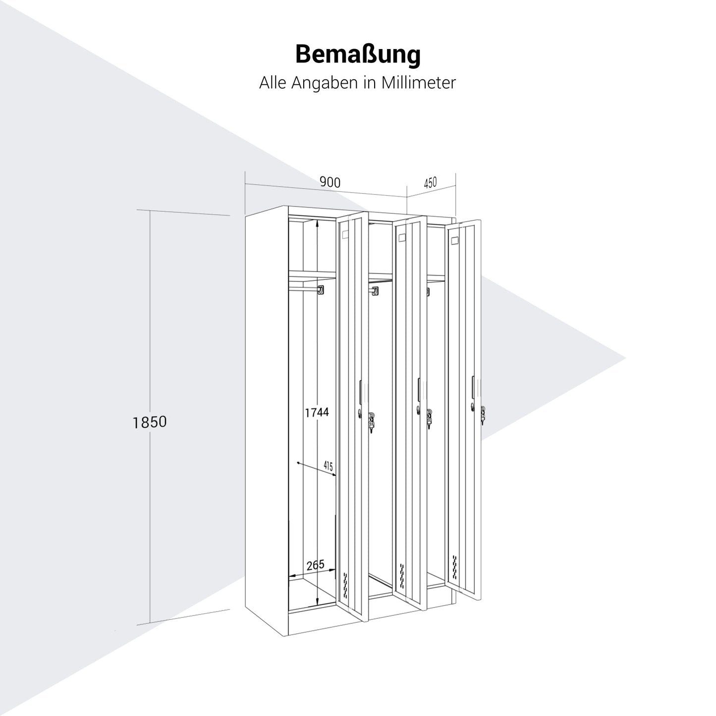 COREX Spind | 900 x 1850 mm (3 Schließfächer), Stahlkorpus, Anthrazit / Weiß