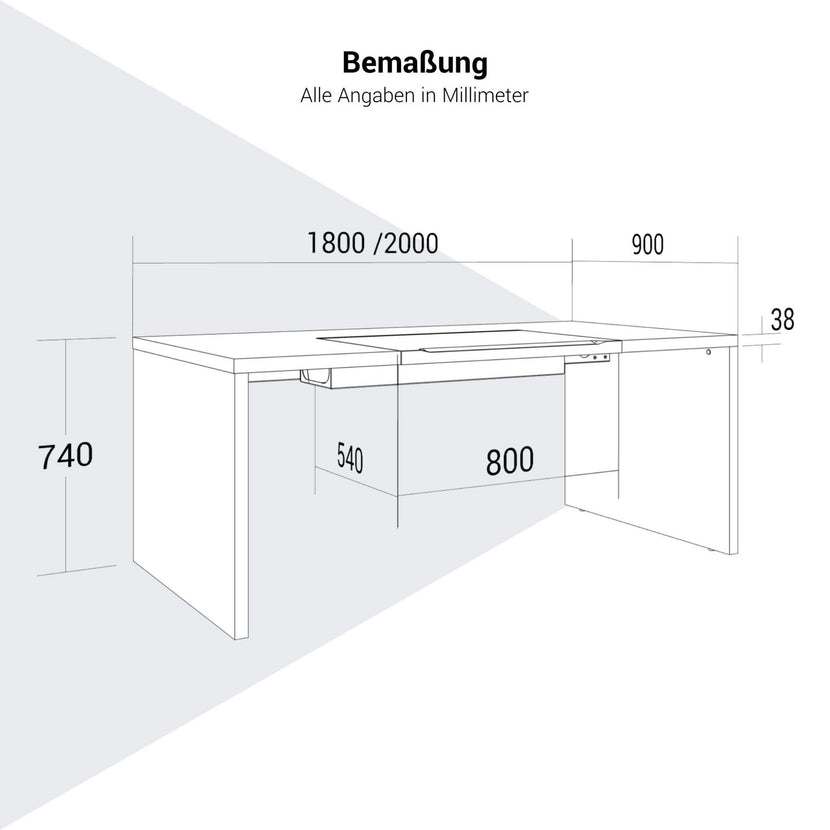 Bralco SILE Bureau | 1800 - 2000 mm, cadre de joues, noir