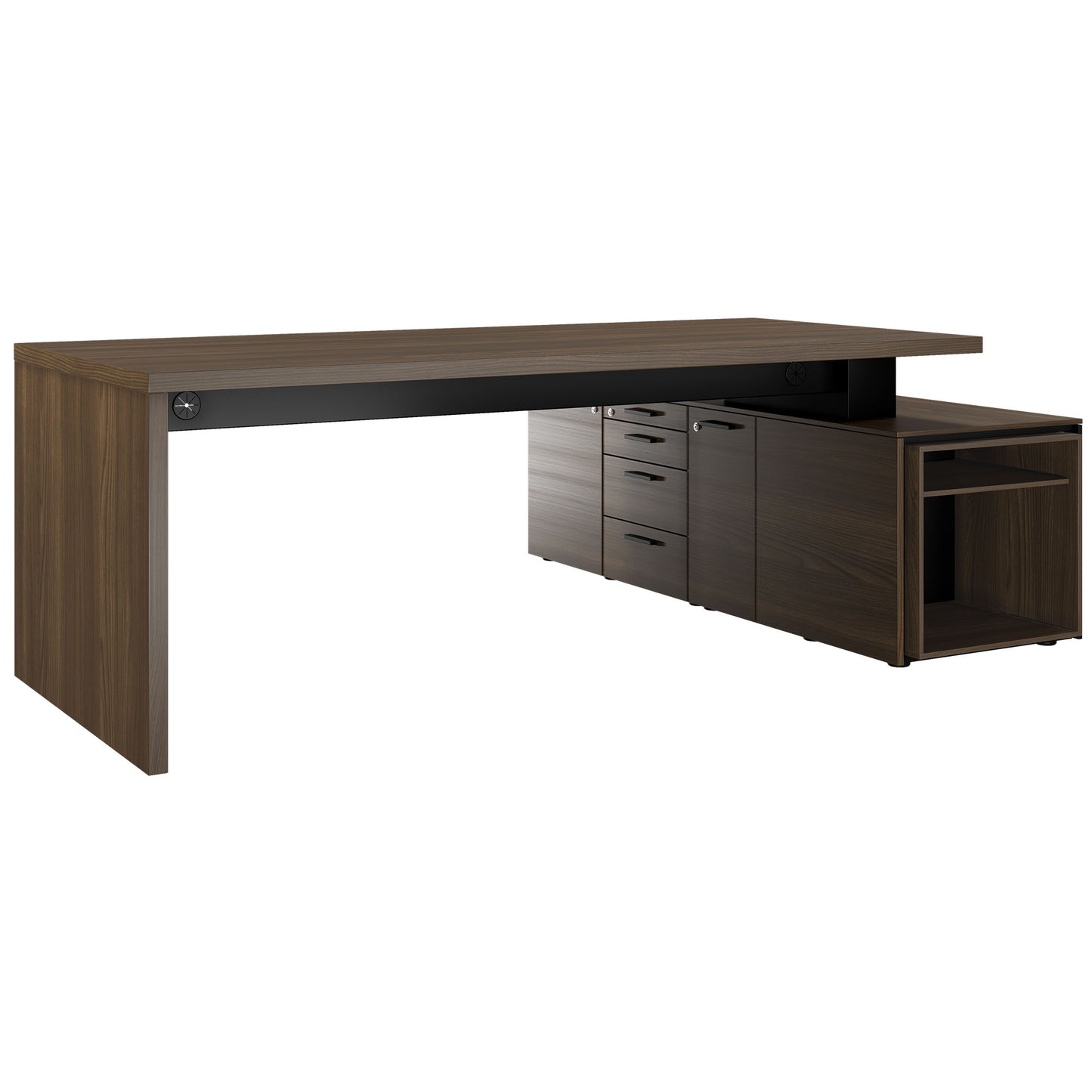 Bralco SILE Bureau avec basse-planche | 2300 x 1700 mm, noyer