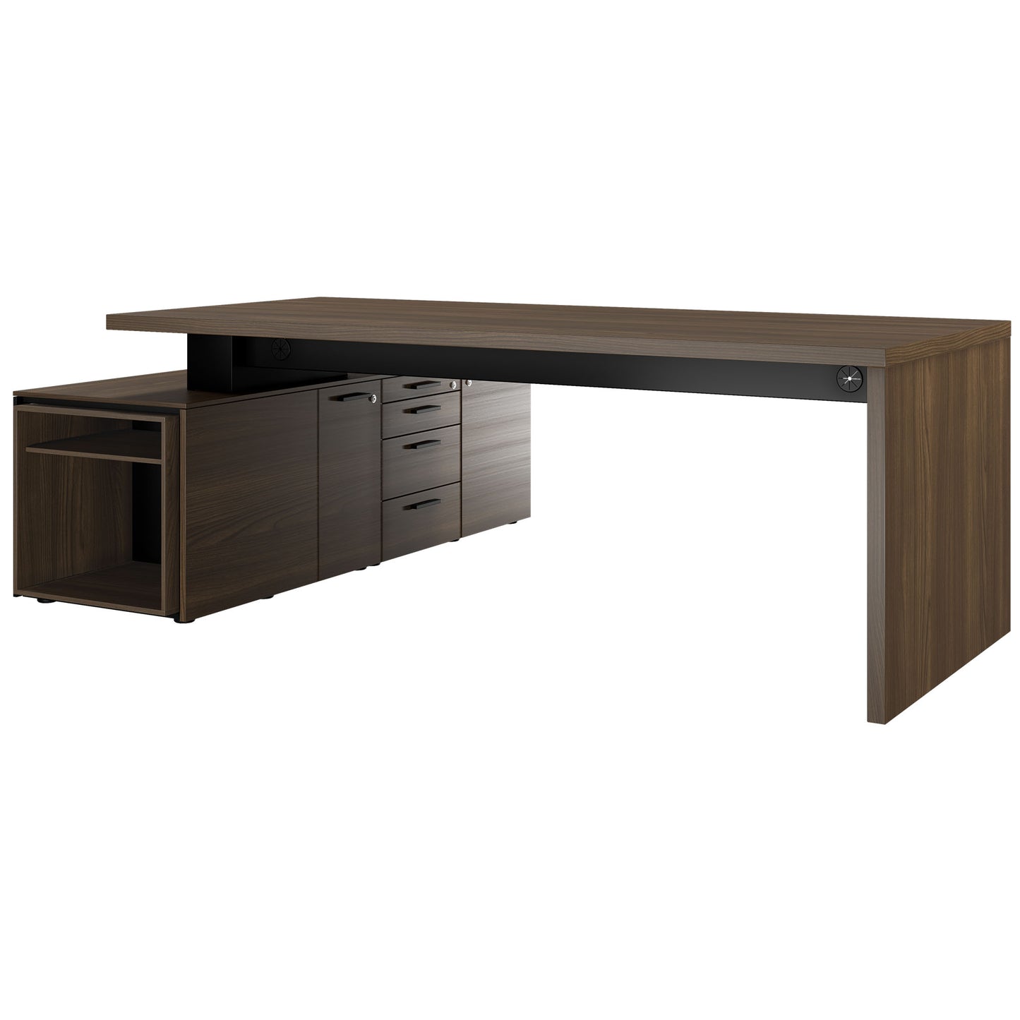 Bralco SILE Bureau avec basse-planche | 2300 x 1700 mm, noyer