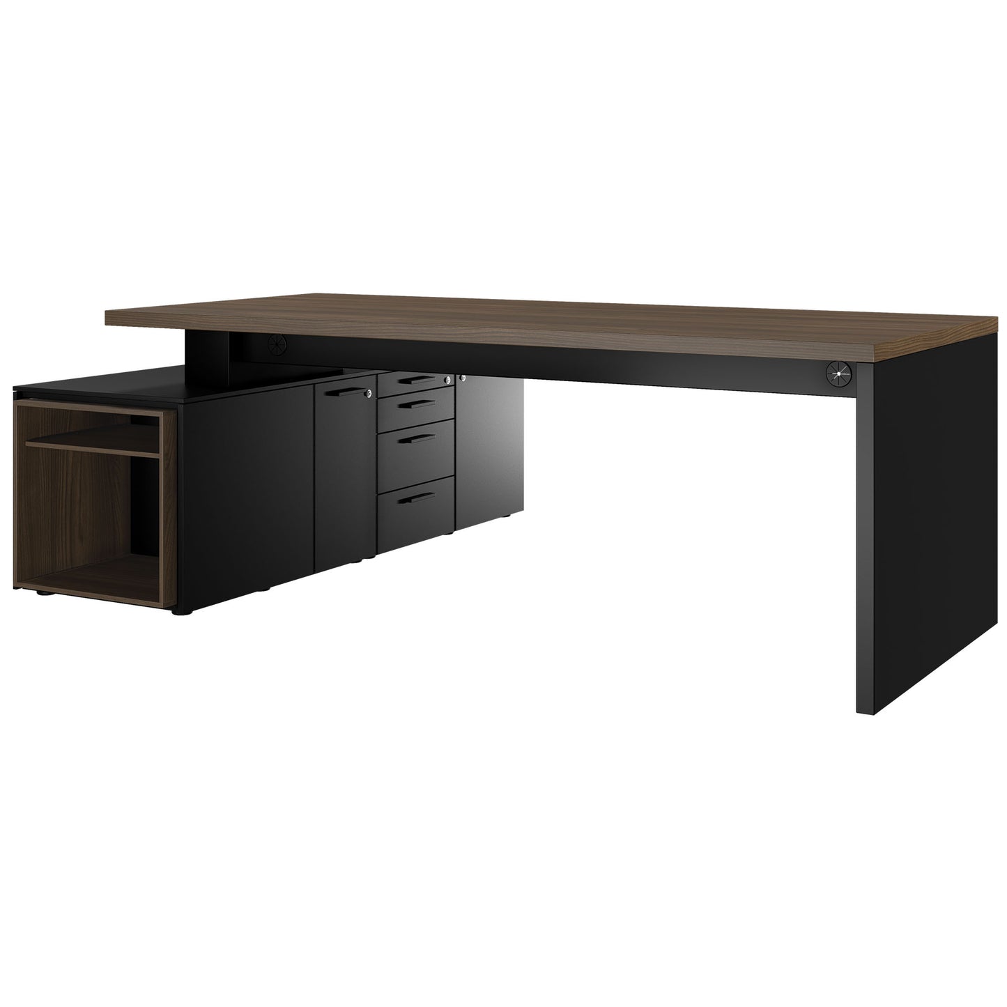 Bralco SILE Bureau avec basse-planche | 2300 x 1700 mm, noyer