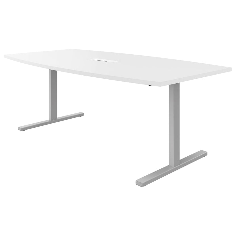 T-EASY Conference table | 2400 x 1200 mm (6 - 10 people), boat shape, electrified, white