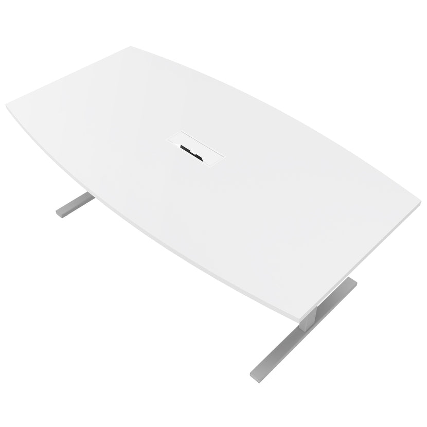 T-EASY Conference table | 2400 x 1200 mm (6 - 10 people), boat shape, electrified, white